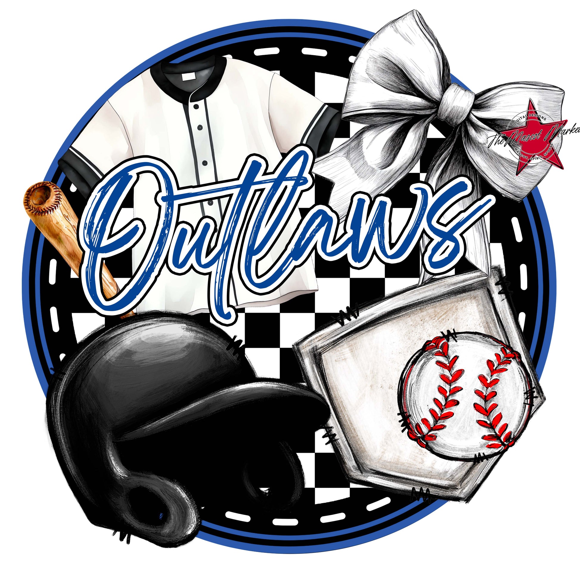 Outlaws Circle Baseball Frame-Off Blue