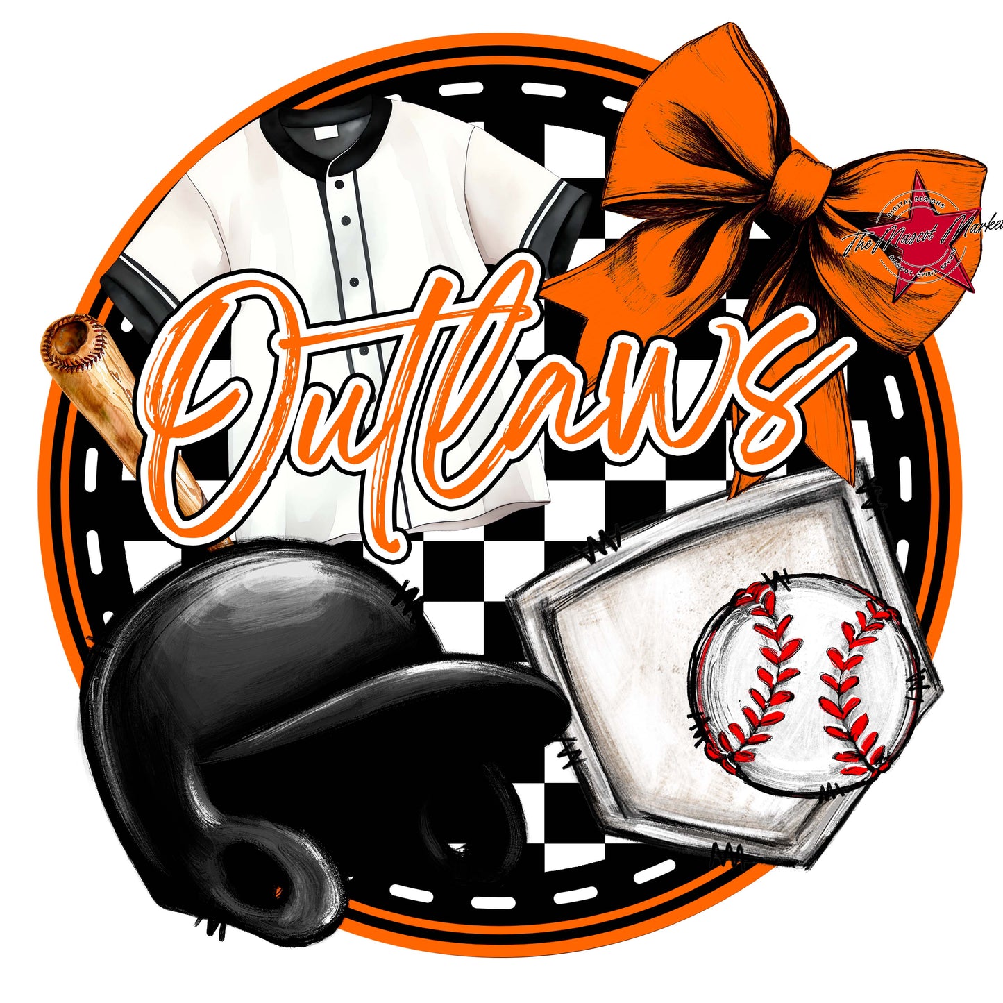 Outlaws Circle Baseball Frame-Orange