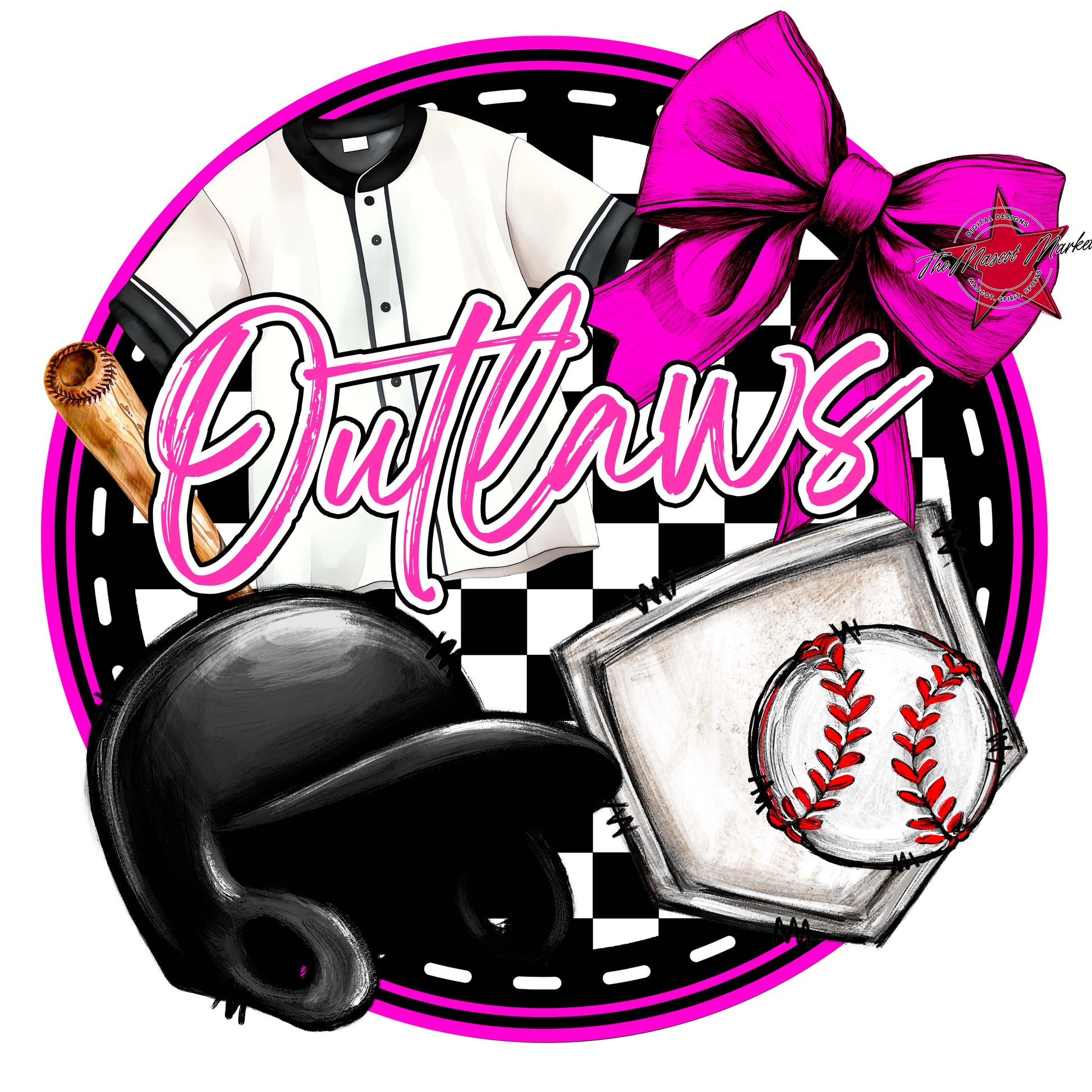 Outlaws Circle Baseball Frame-Pink