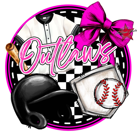 Outlaws Circle Baseball Frame-Pink