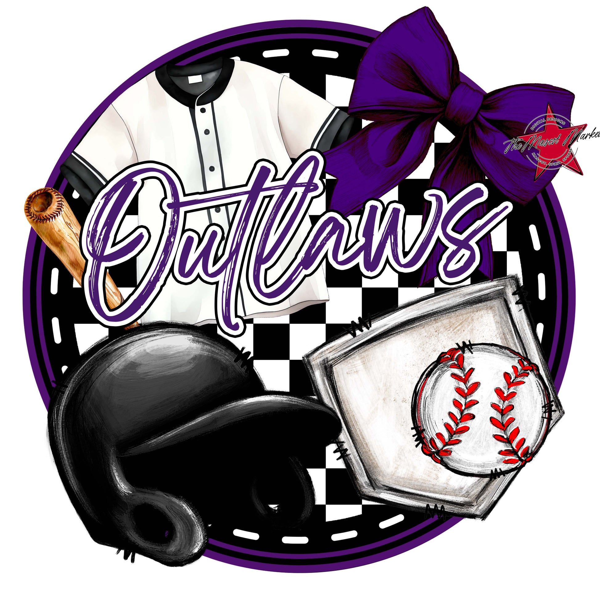 Outlaws Circle Baseball Frame-Purple