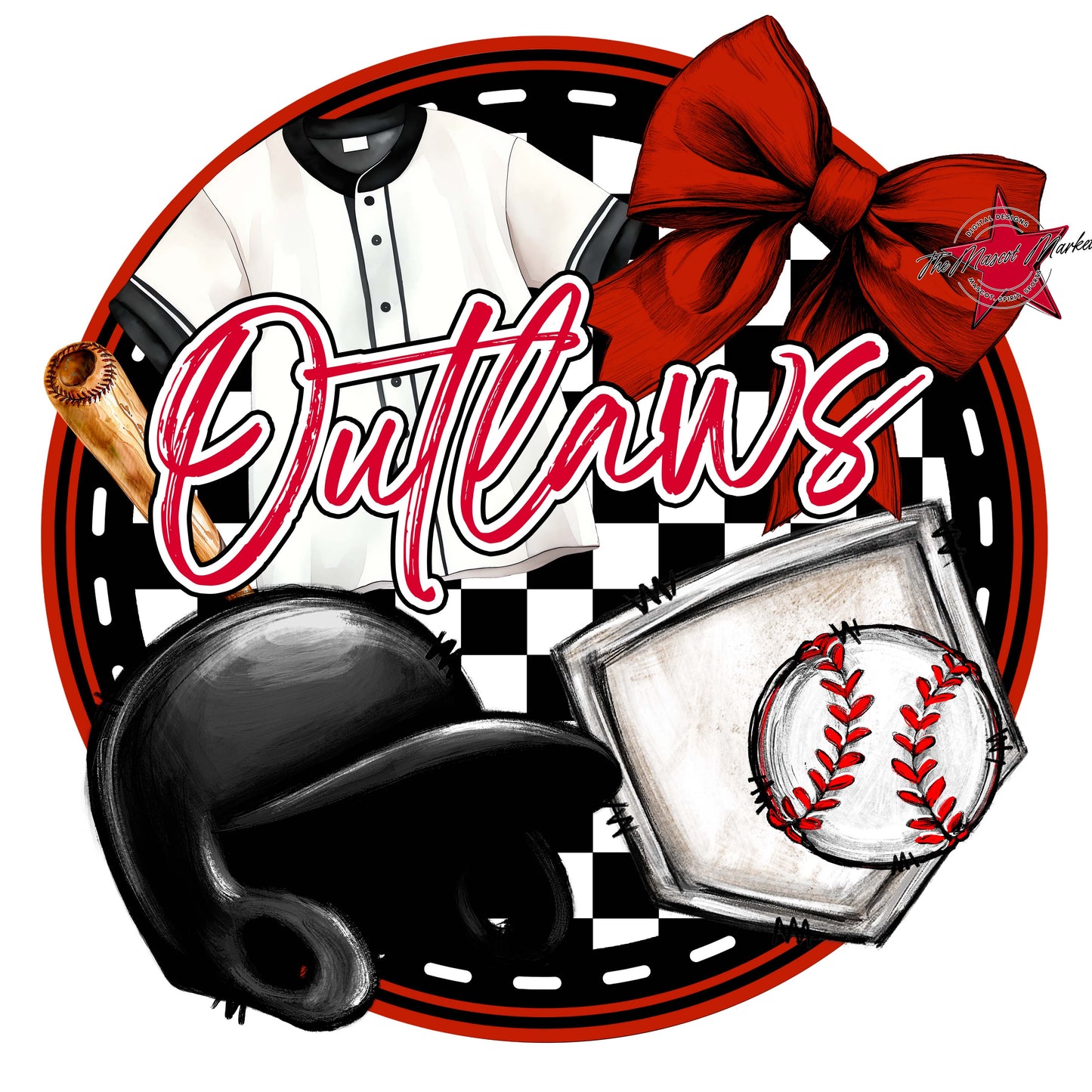 Outlaws Circle Baseball Frame-Red