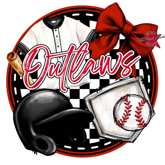 Outlaws Circle Baseball Frame-Red