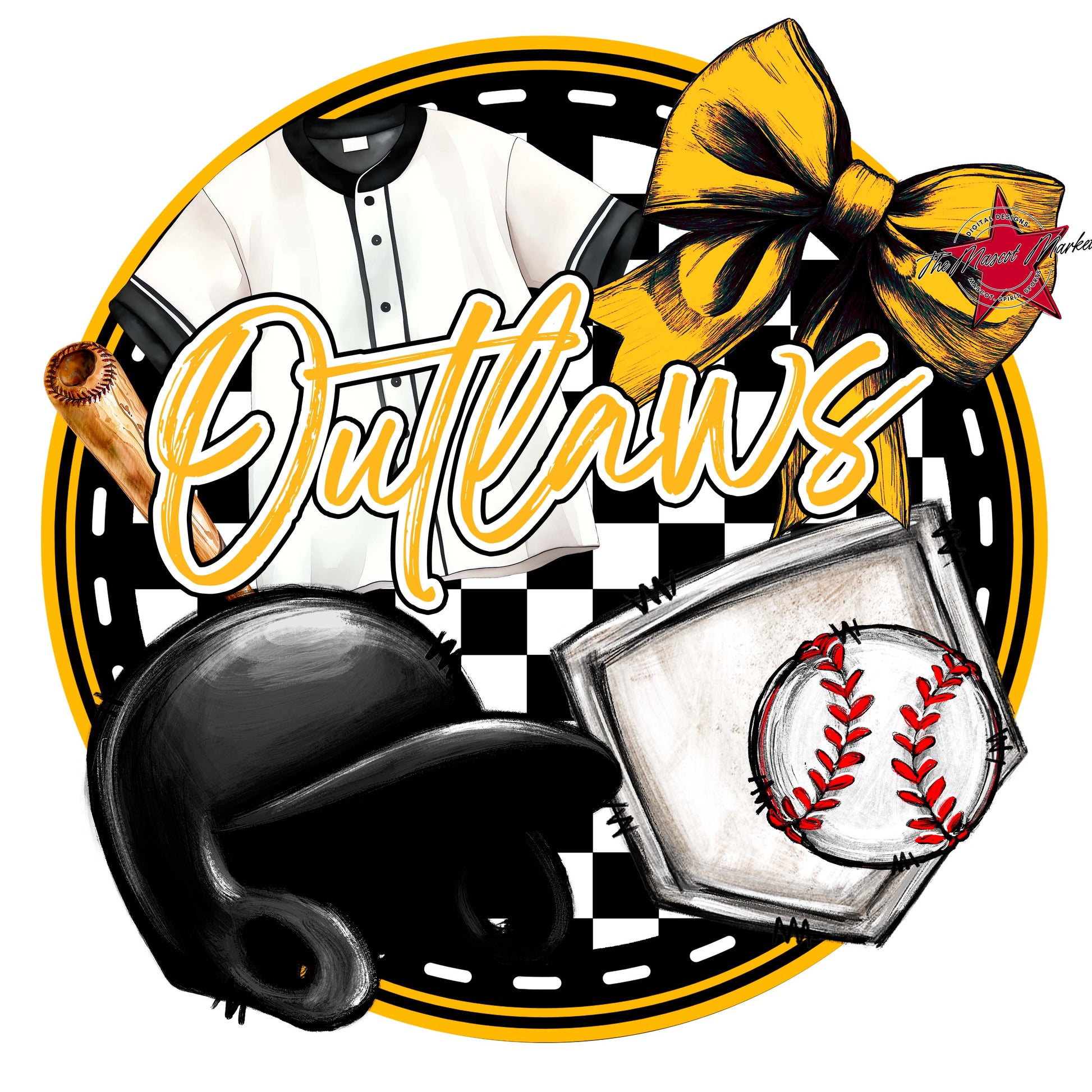 Outlaws Circle Baseball Frame-Yellow