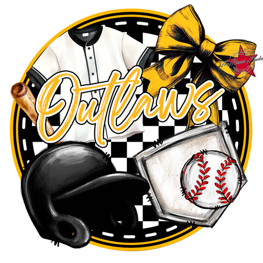 Outlaws Circle Baseball Frame-Yellow