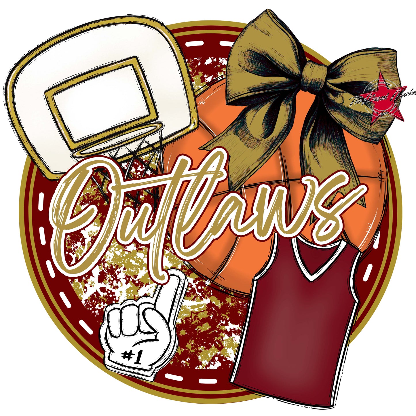 Outlaws Circle Basketball Frame-Maroon & Gold