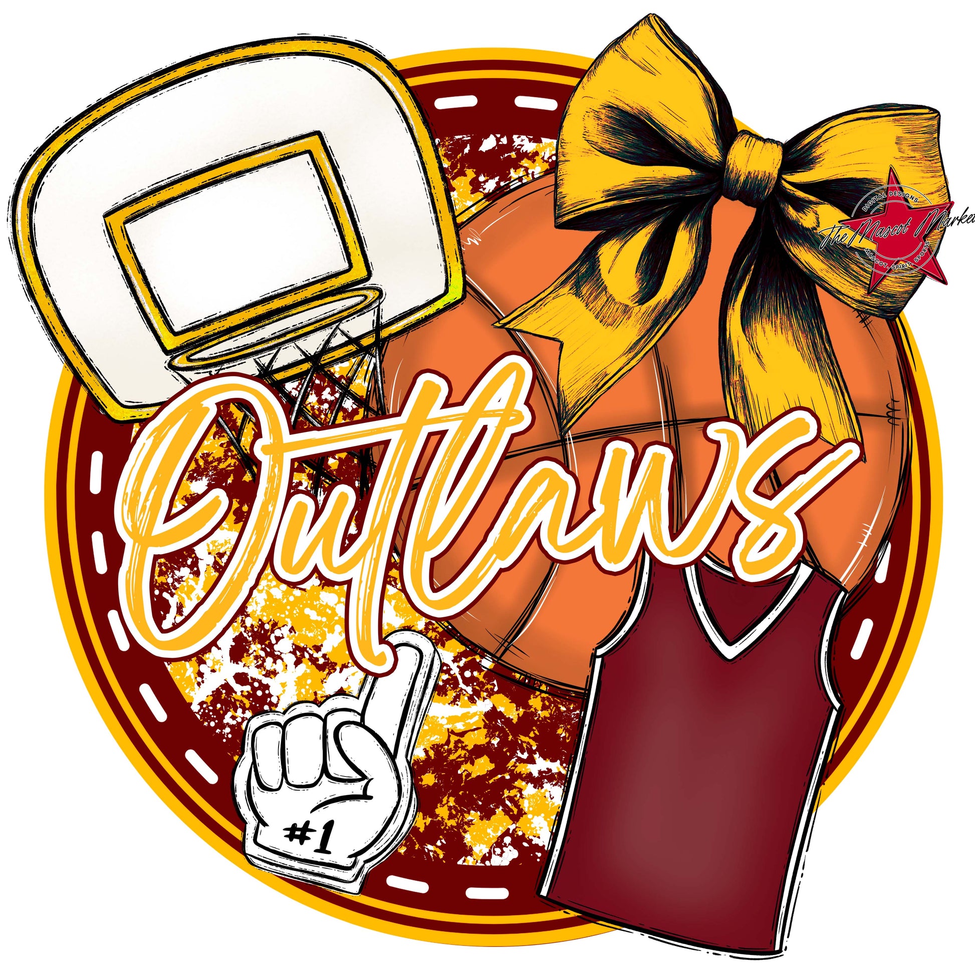 Outlaws Circle Basketball Frame-Maroon & Yellow