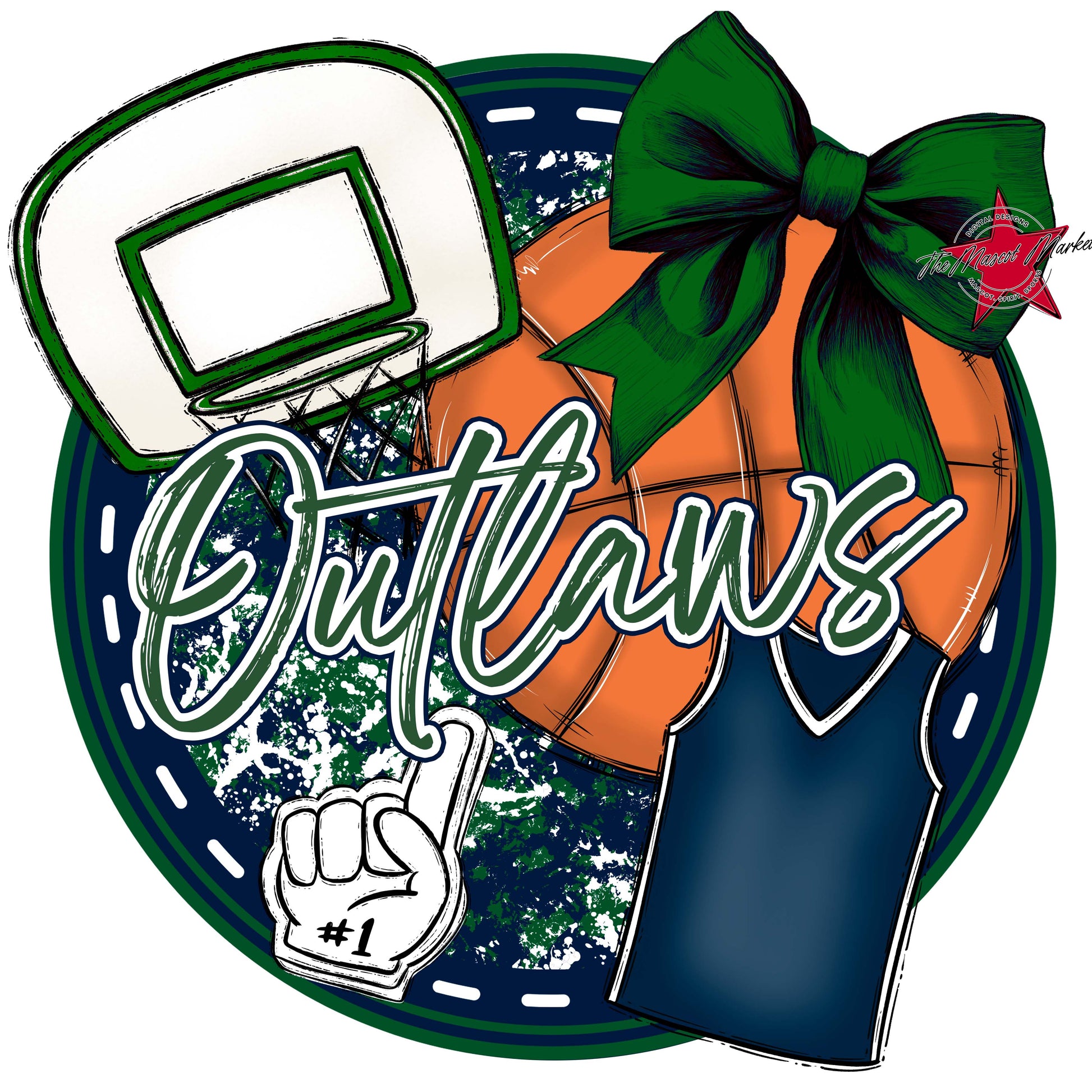 Outlaws Circle Basketball Frame-Navy & Green
