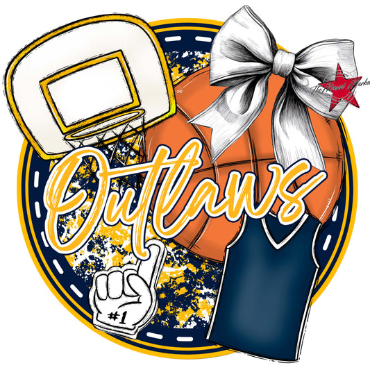 Outlaws Circle Basketball Frame-Navy & Yellow