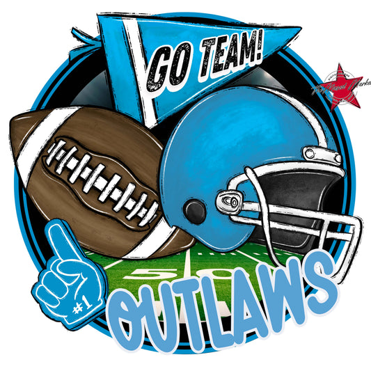 Outlaws Circle Football Frame-Carolina Blue
