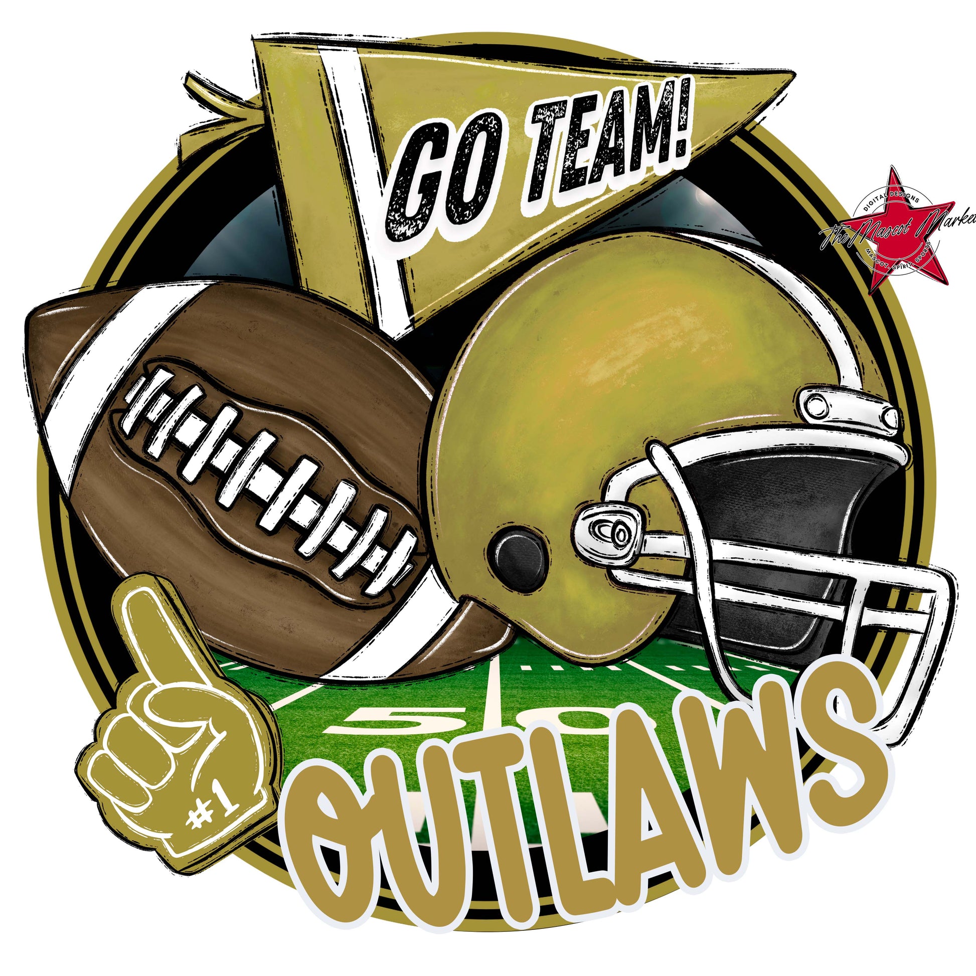 Outlaws Circle Football Frame-Gold