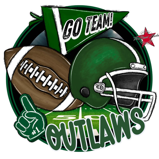 Outlaws Circle Football Frame-Green