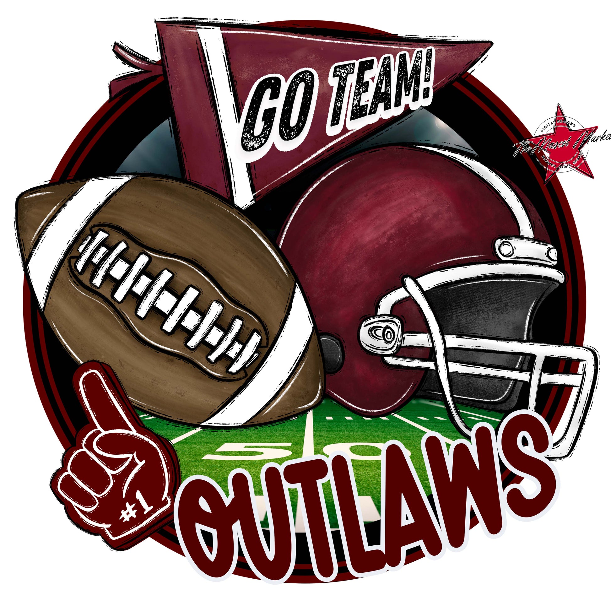 Outlaws Circle Football Frame-Maroon