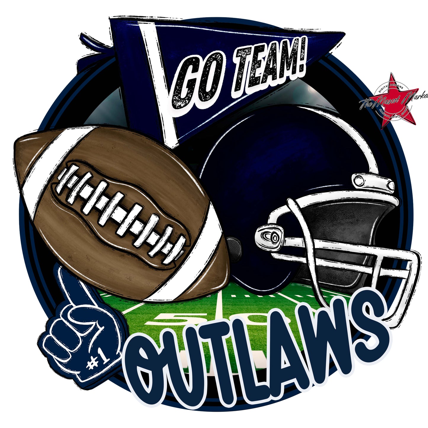 Outlaws Circle Football Frame-Navy