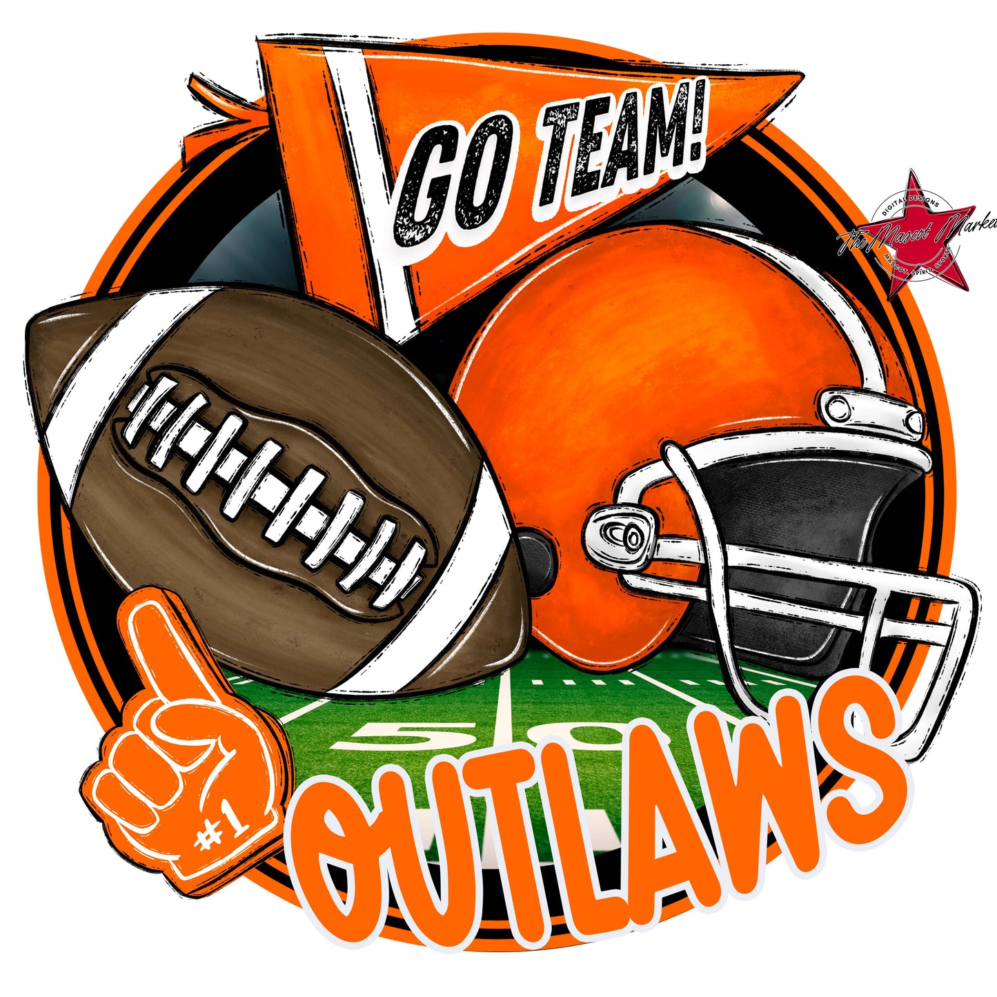 Outlaws Circle Football Frame-Orange