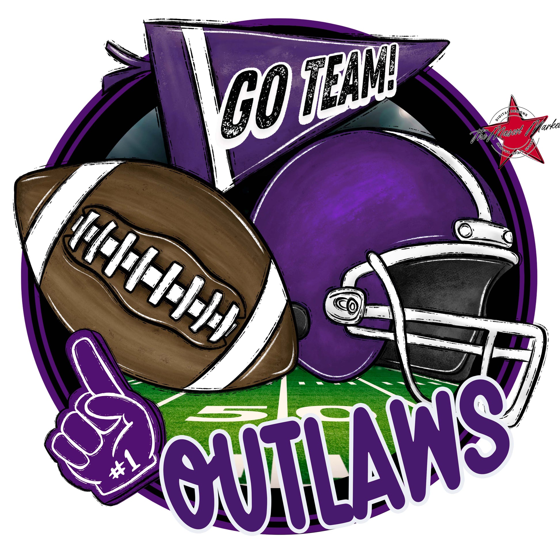 Outlaws Circle Football Frame-Purple