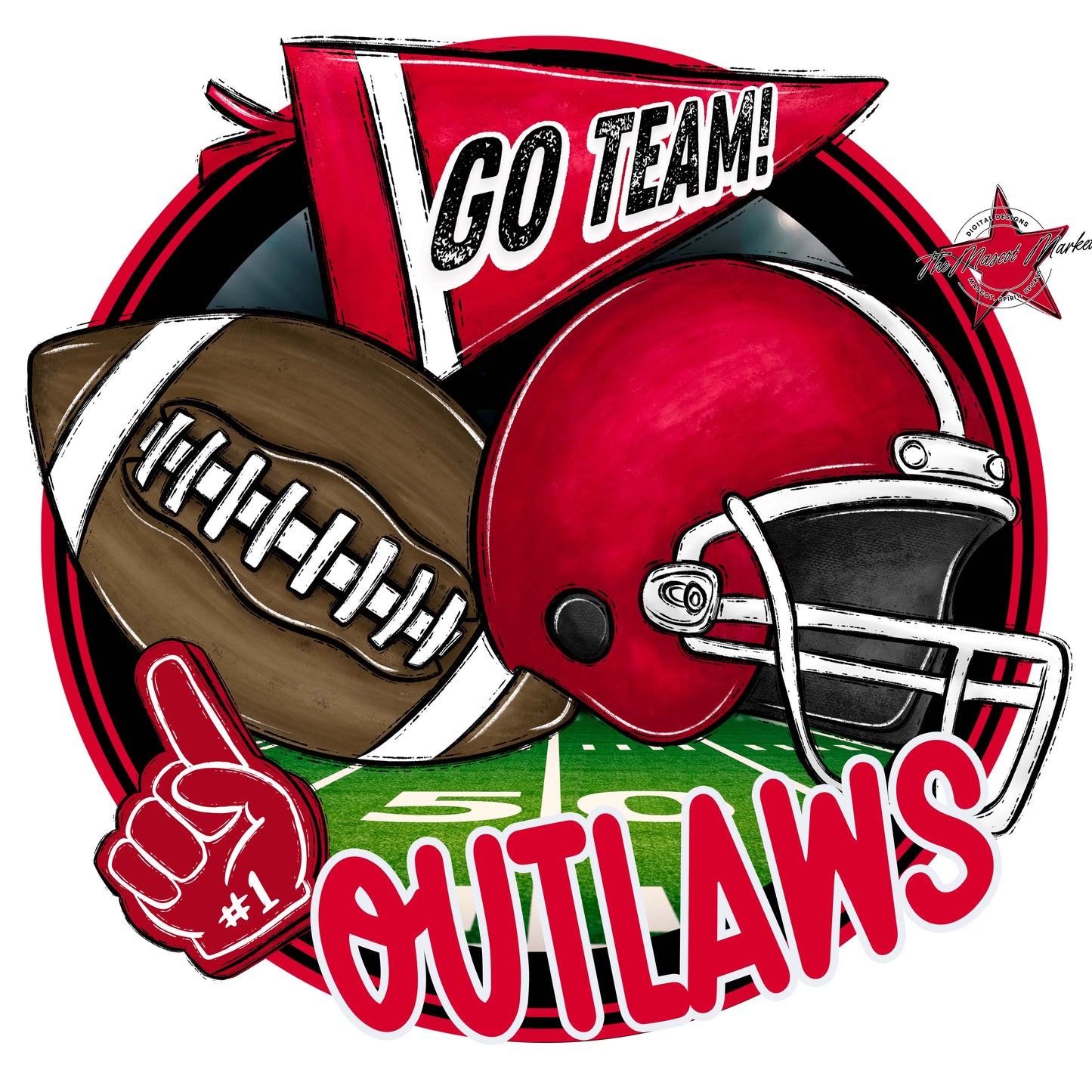 Outlaws Circle Football Frame-Red