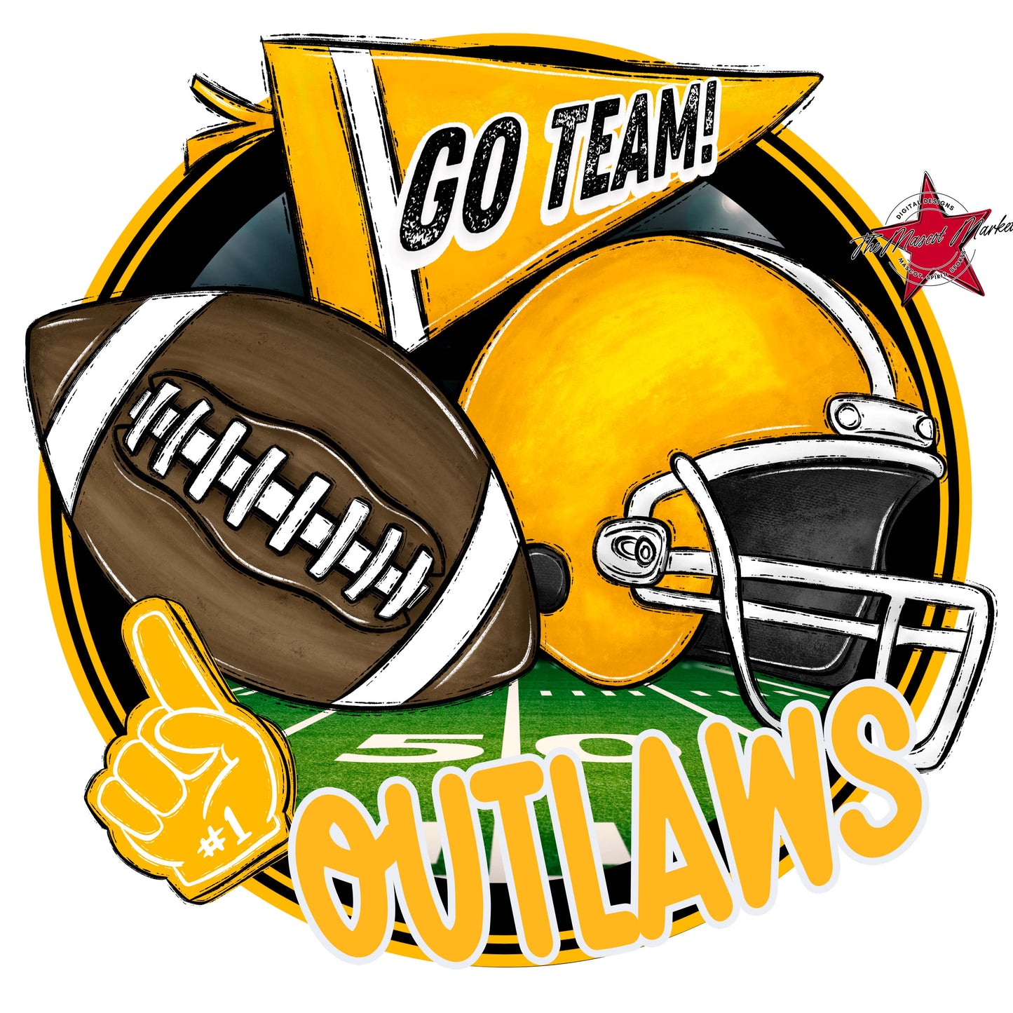 Outlaws Circle Football Frame-Yellow