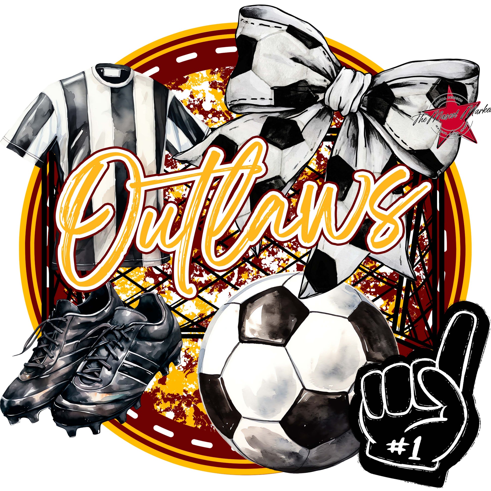 Outlaws Circle Soccer Frame-Maroon & Yellow