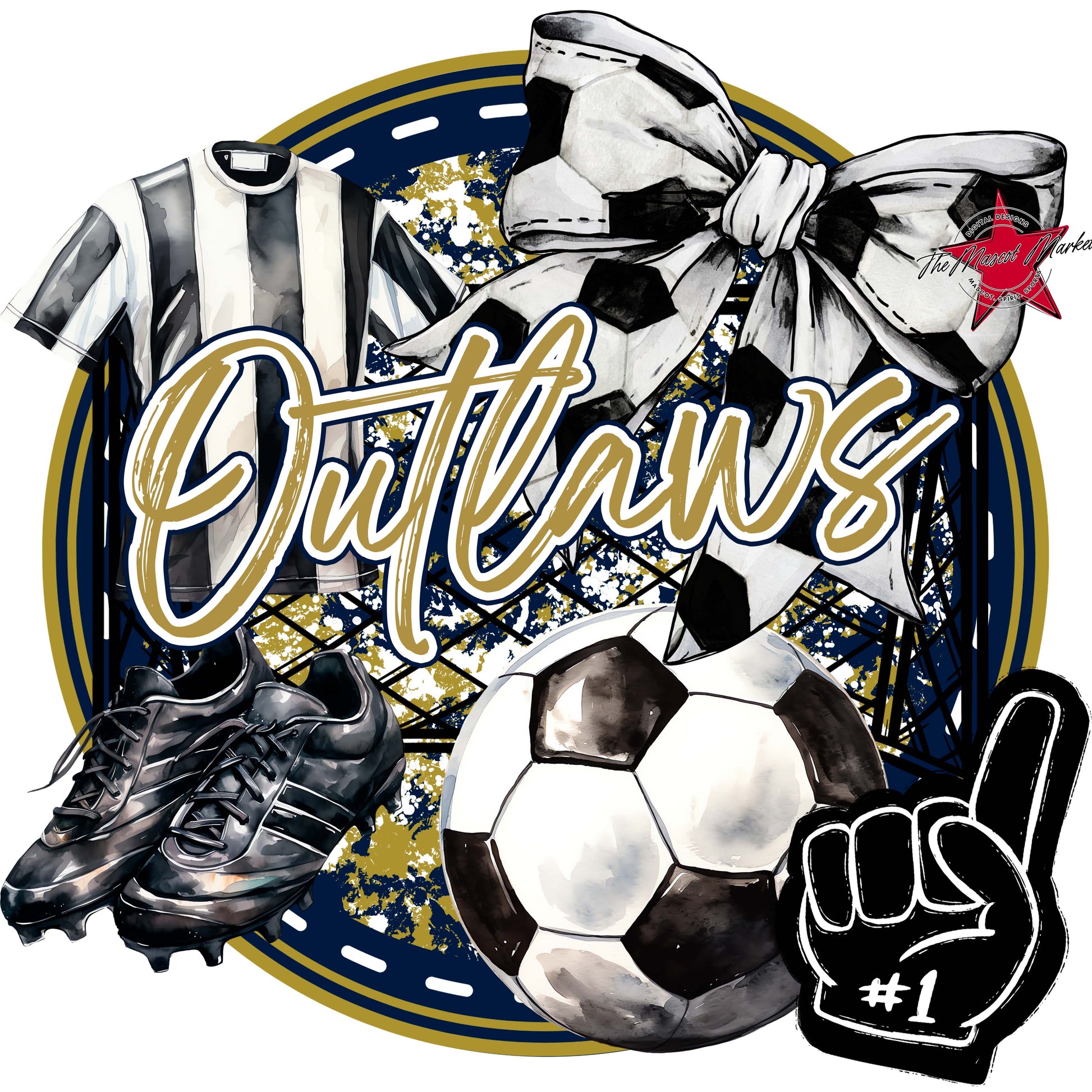 Outlaws Circle Soccer Frame-Navy & Gold