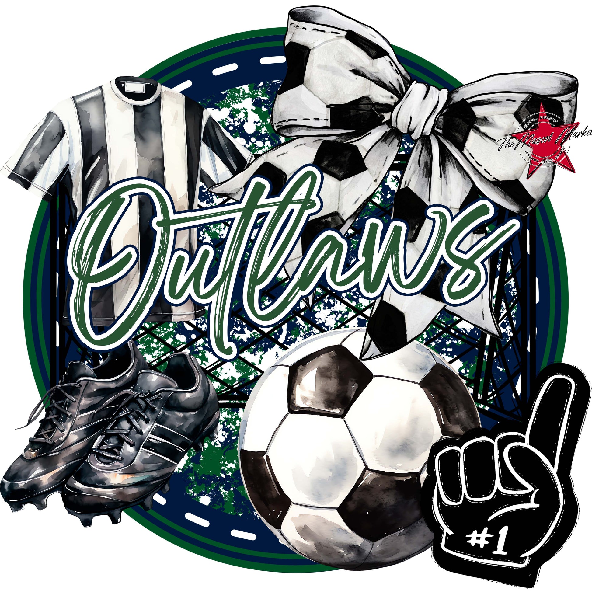 Outlaws Circle Soccer Frame-Navy & Green