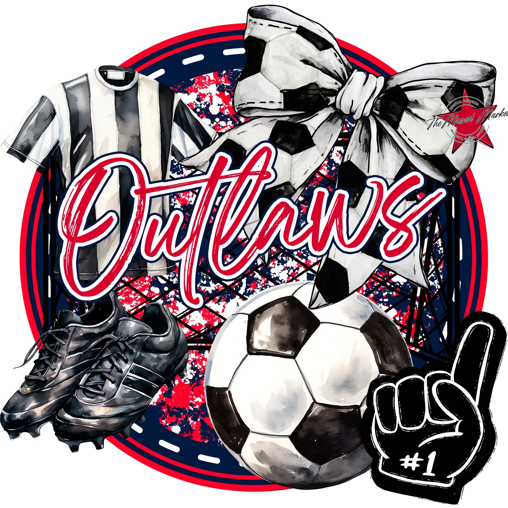 Outlaws Circle Soccer Frame-Navy & Red