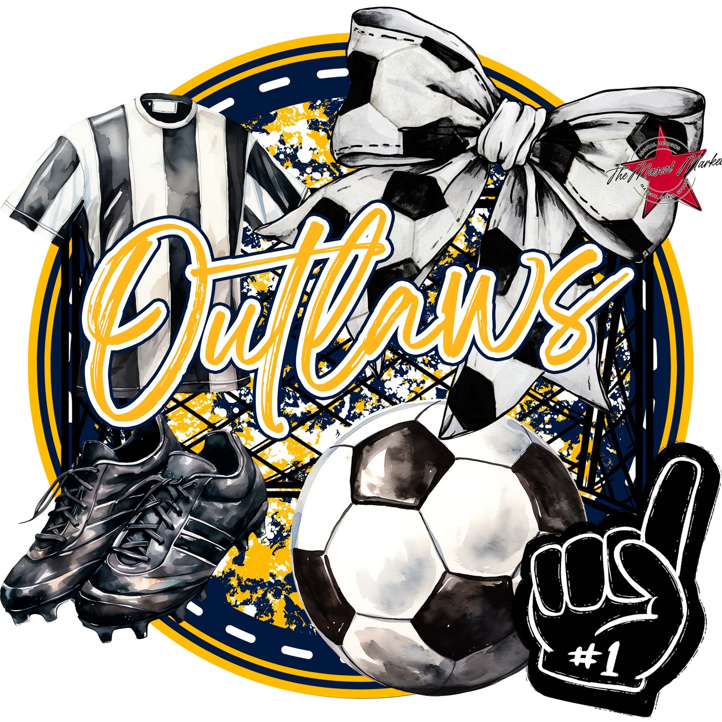 Outlaws Circle Soccer Frame-Navy & Yellow