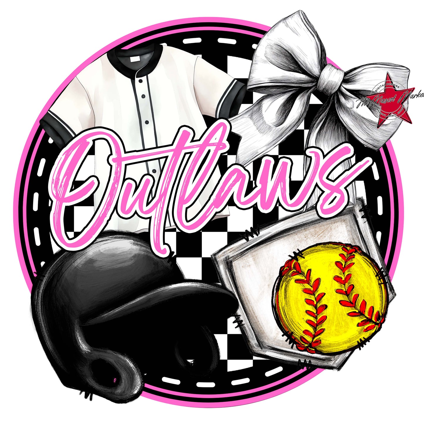 Outlaws Circle Softball Frame-Baby Pink