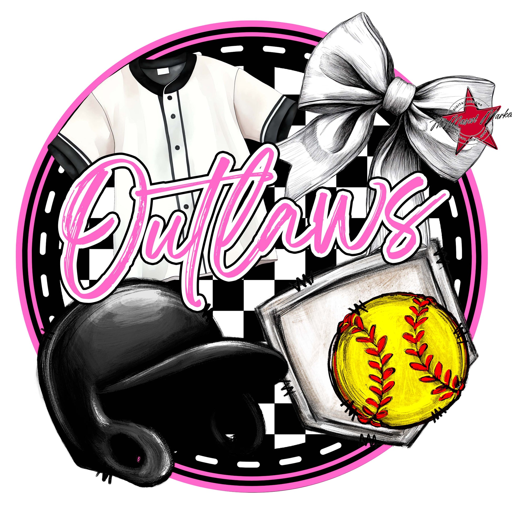 Outlaws Circle Softball Frame-Baby Pink