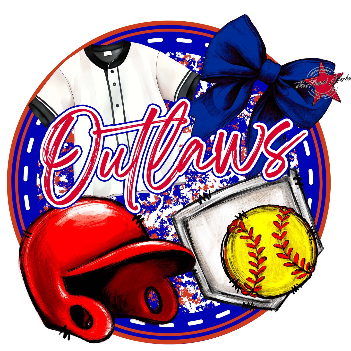 Outlaws Circle Softball Frame-Blue & Red