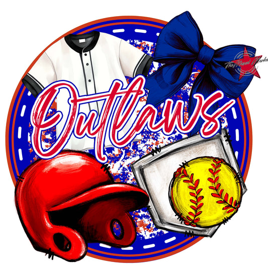 Outlaws Circle Softball Frame-Blue & Red