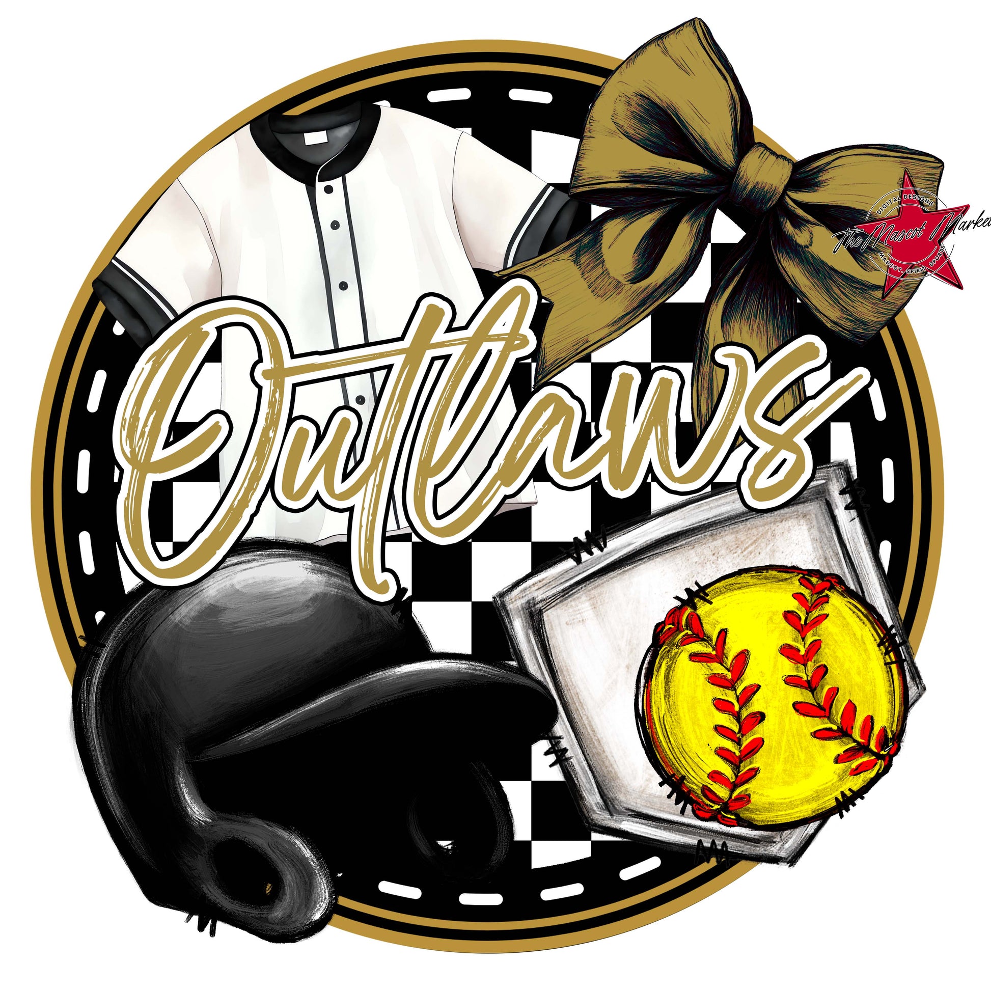 Outlaws Circle Softball Frame-Gold