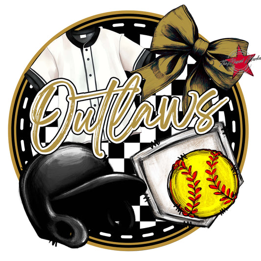 Outlaws Circle Softball Frame-Gold