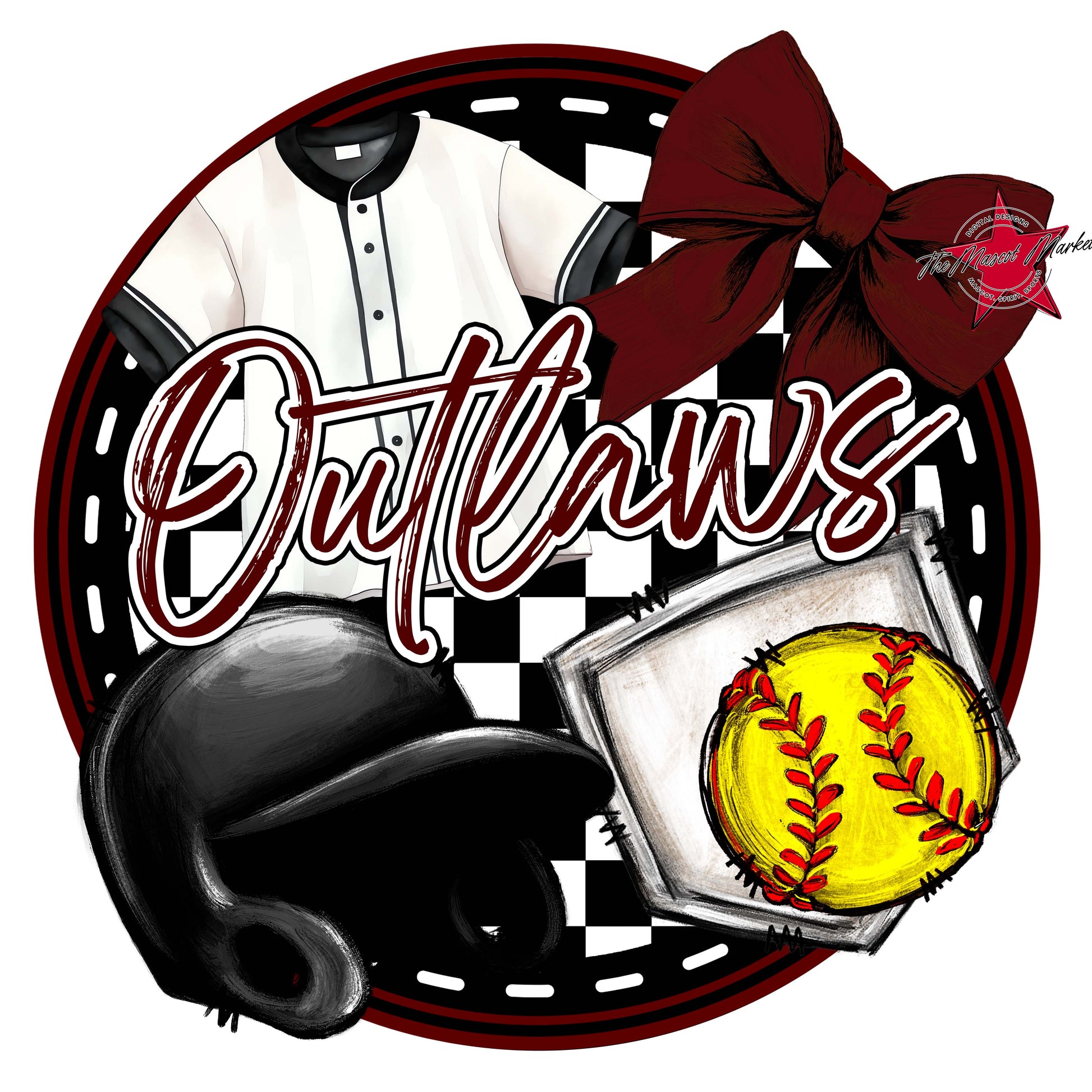 Outlaws Circle Softball Frame-Maroon