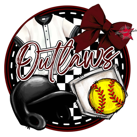 Outlaws Circle Softball Frame-Maroon
