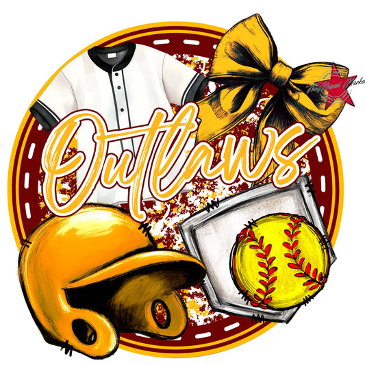 Outlaws Circle Softball Frame-Maroon & Yellow