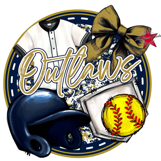Outlaws Circle Softball Frame-Navy & Gold