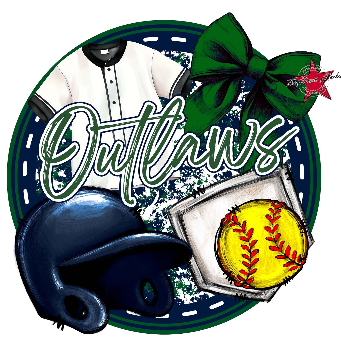 Outlaws Circle Softball Frame-Navy & Green