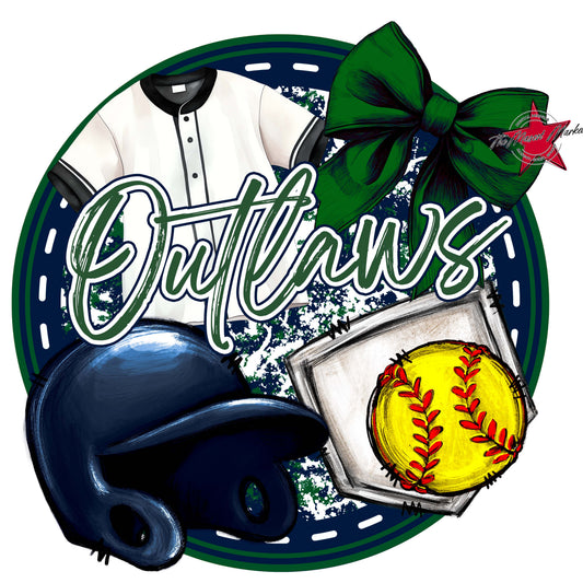 Outlaws Circle Softball Frame-Navy & Green