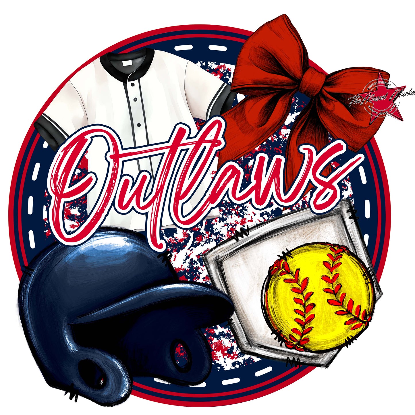 Outlaws Circle Softball Frame-Navy & Red