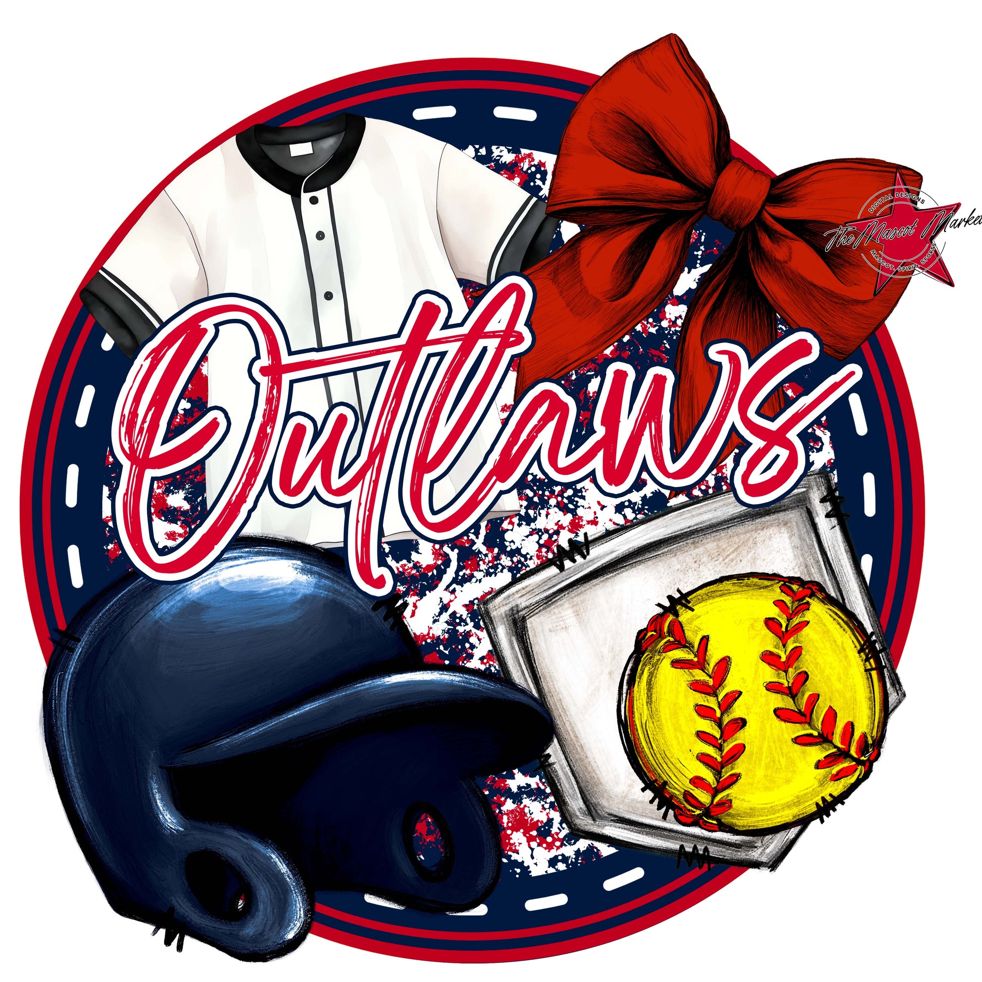 Outlaws Circle Softball Frame-Navy & Red