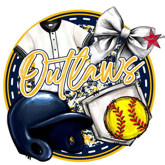 Outlaws Circle Softball Frame-Navy & Yellow