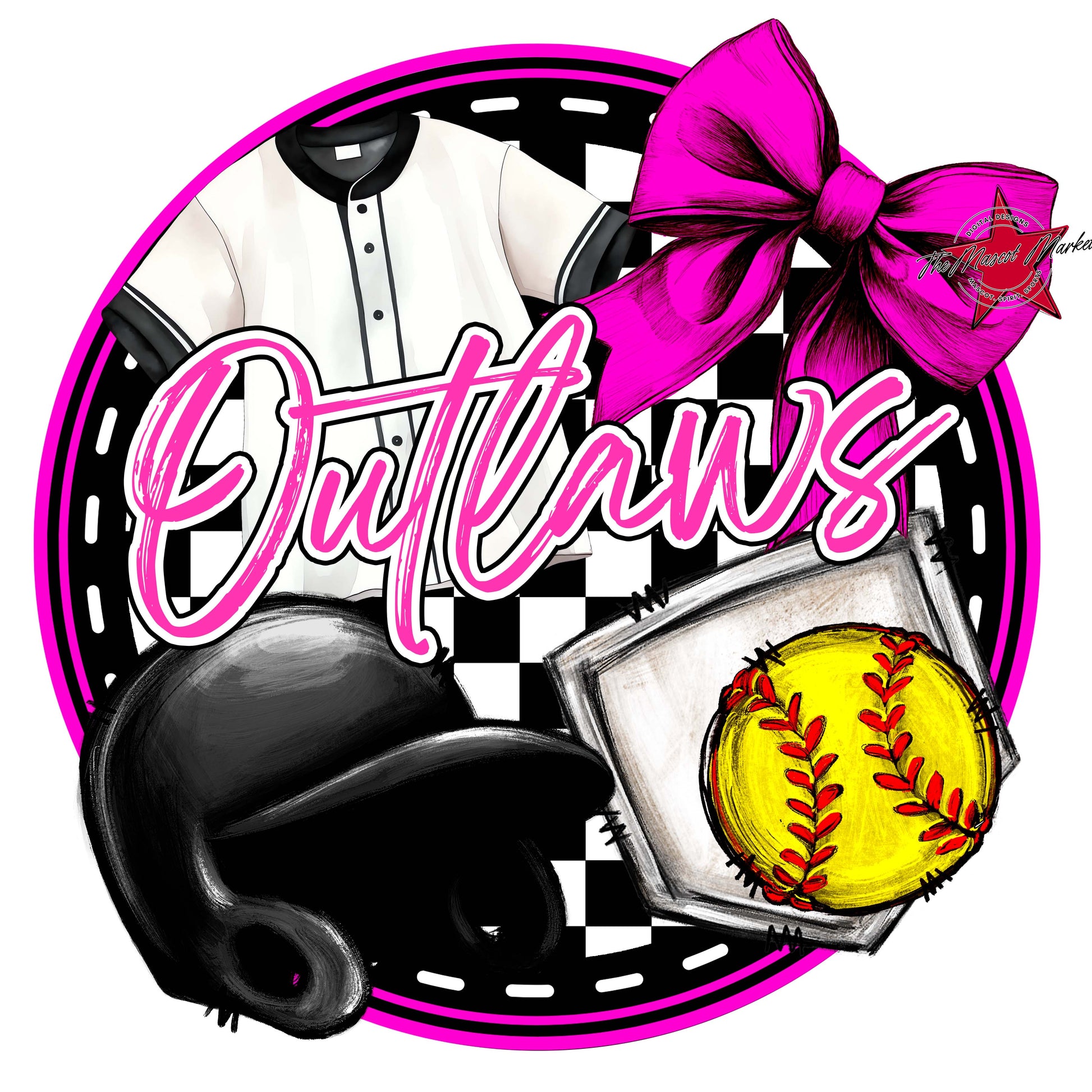 Outlaws Circle Softball Frame-Pink