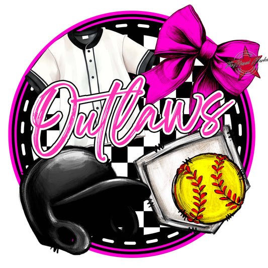 Outlaws Circle Softball Frame-Pink