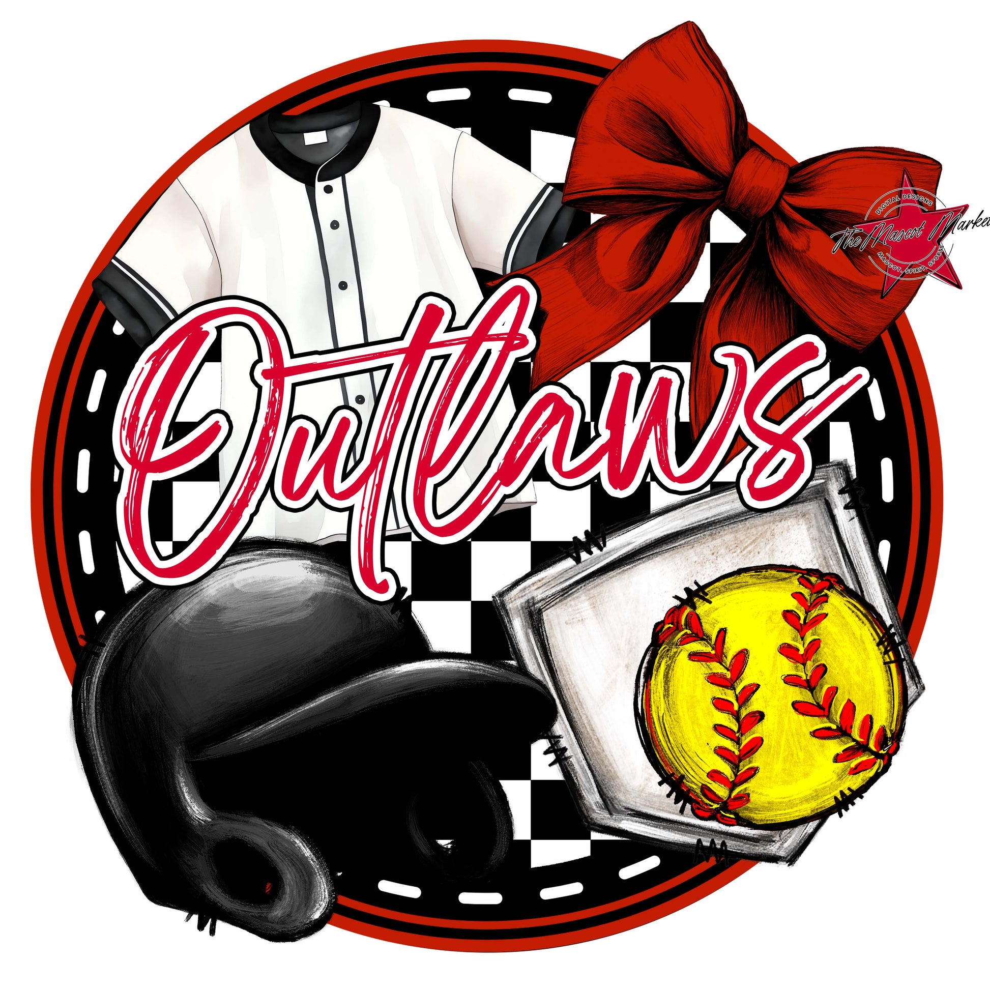 Outlaws Circle Softball Frame-Red