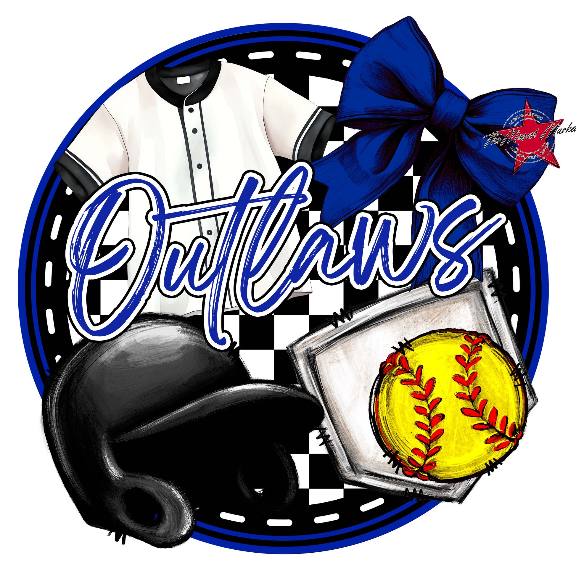 Outlaws Circle Softball Frame-Royal Blue