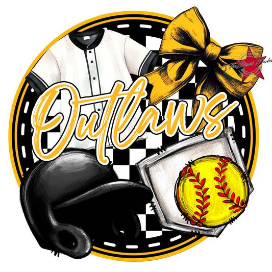 Outlaws Circle Softball Frame-Yellow