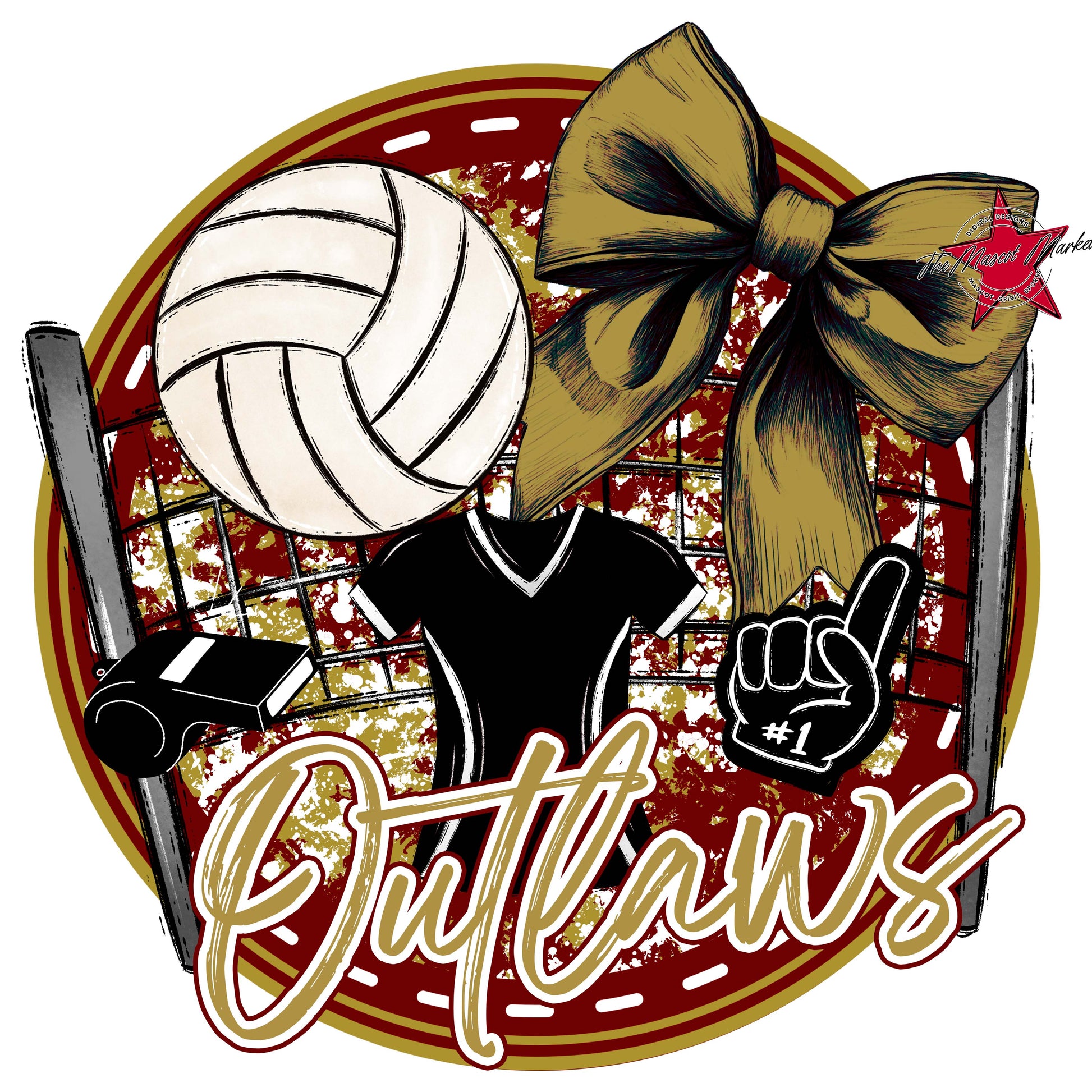 Outlaws Circle Volleyball Frame-Maroon & Gold
