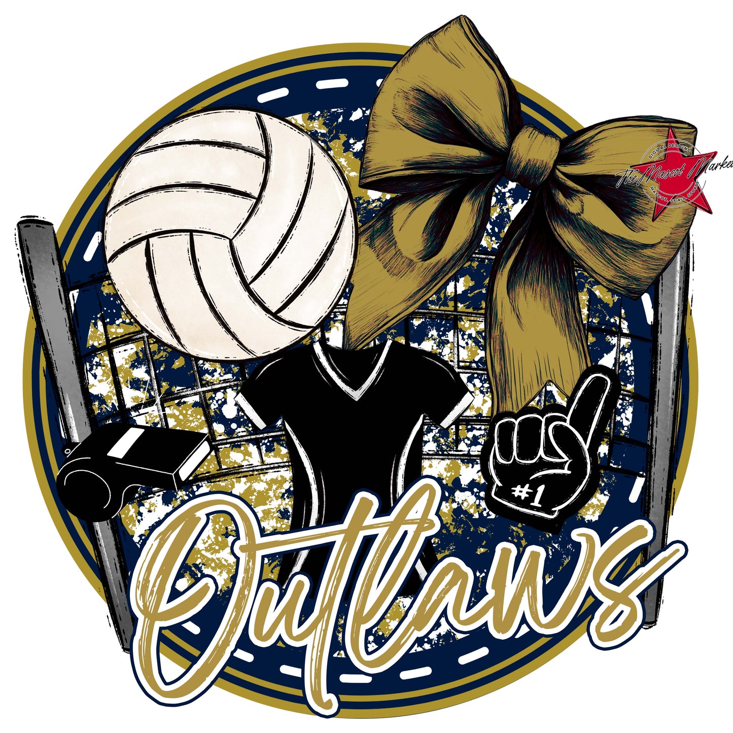 Outlaws Circle Volleyball Frame-Navy & Gold