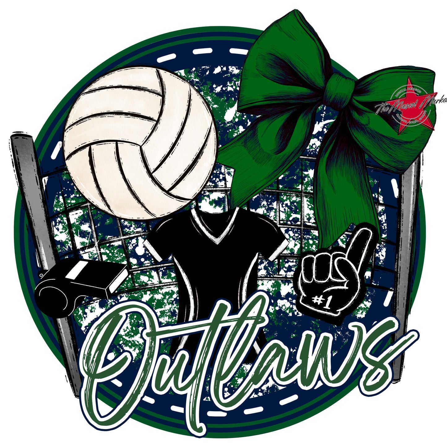Outlaws Circle Volleyball Frame-Navy & Green